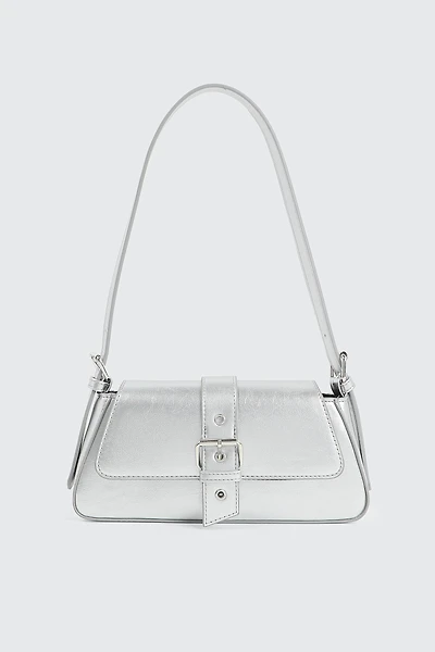 Ardene Shoulder Bag with Buckle in Silver | 100% Recycled Polyester/Faux Leather | Eco-Conscious