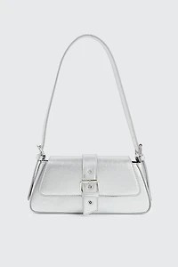 Ardene Shoulder Bag with Buckle in Silver | 100% Recycled Polyester/Faux Leather | Eco-Conscious