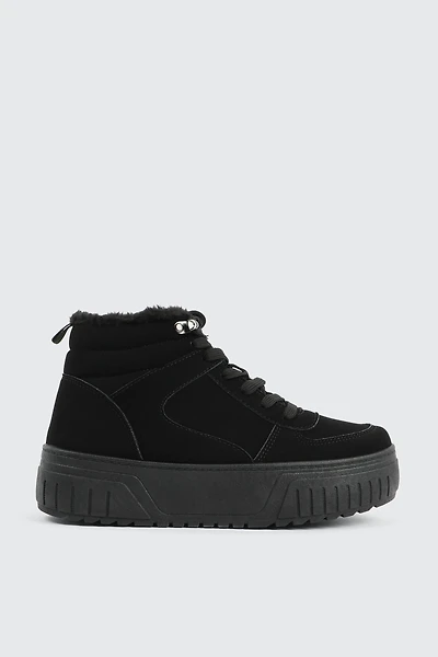 Ardene Faux Fur Lined High Top Sneakers in | Size | Faux Suede