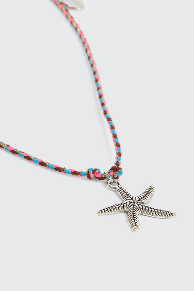 Ardene Braided Cord Necklace with Starfish Pendant in Silver