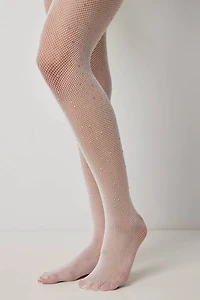 Ardene Tights with Crystals in White | Spandex/Polyamide