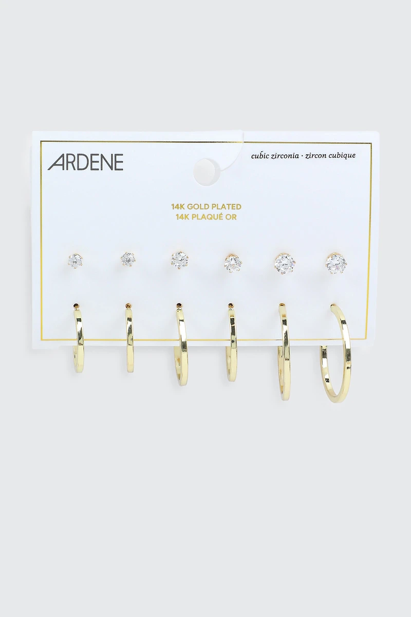 6 paires de boucles d'oreilles plaquées or 14K