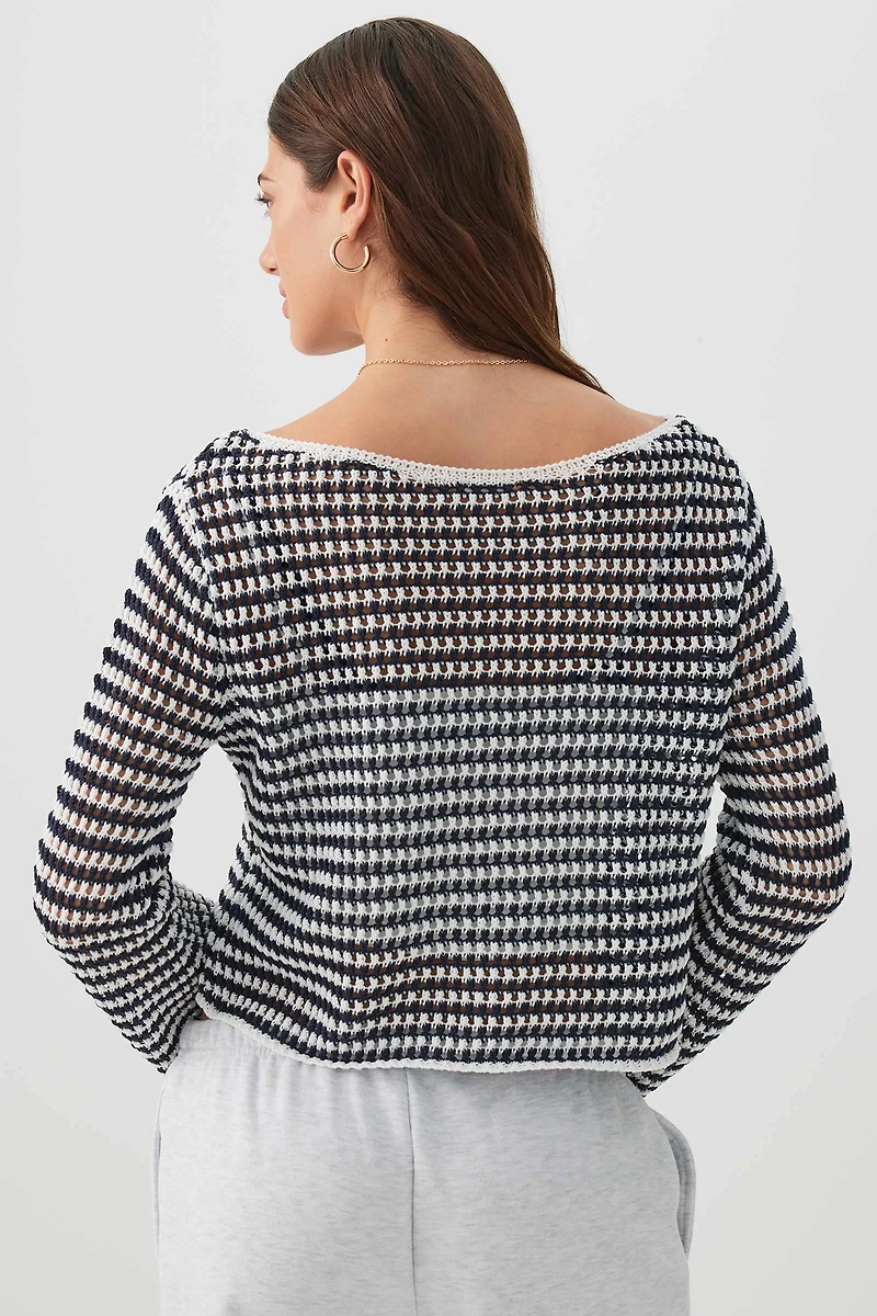 Chandail à col bateau rayé