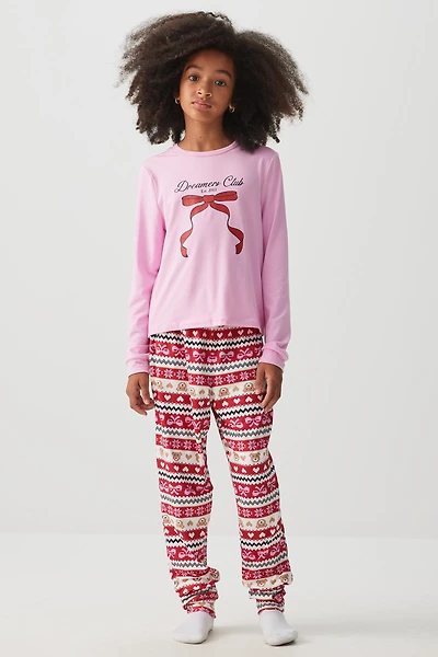 Ardene Kids HUSHKNIT Long Sleeve PJ Set in Light Pink | Size | Polyester/Spandex | Eco-Conscious