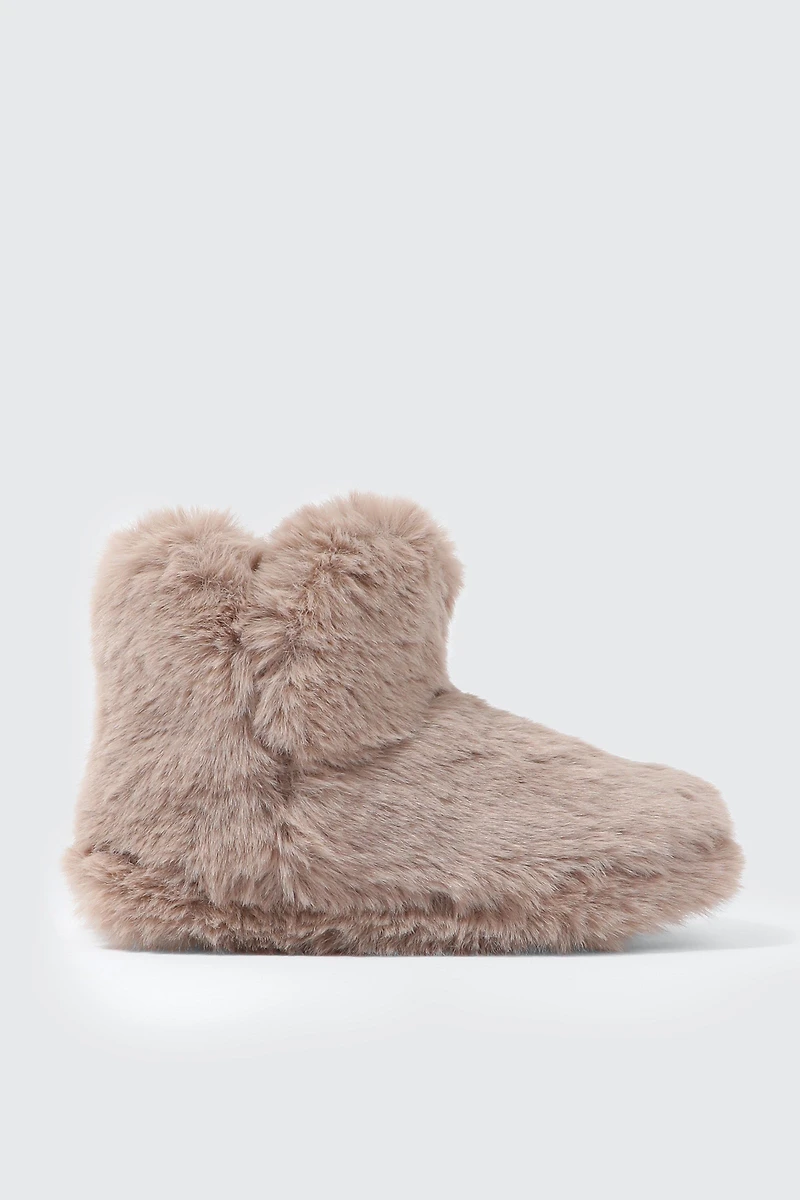Ardene Faux Fur Bootie Slippers in Beige | Size | Eco-Conscious
