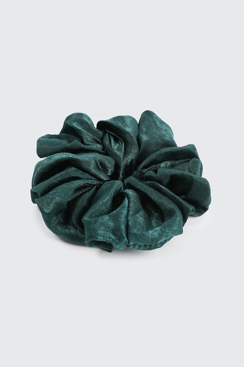 Ardene XL Satin Scrunchie in Dark Green