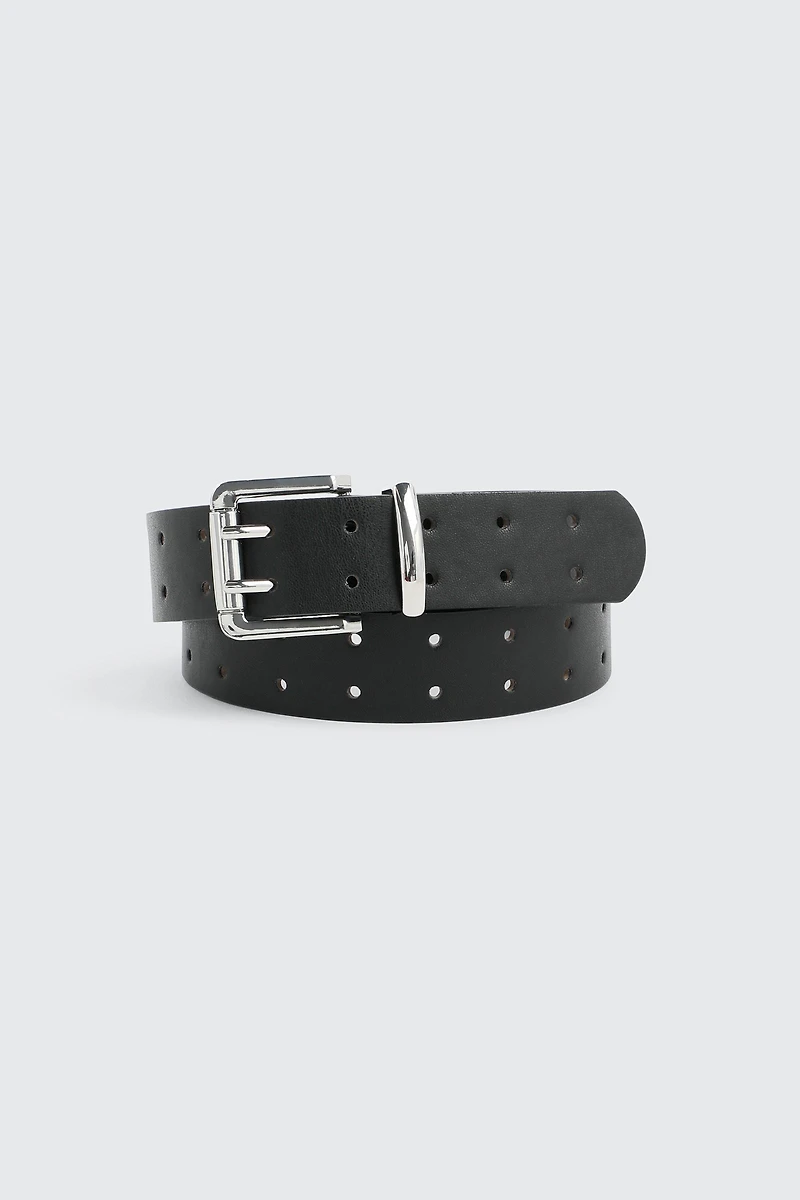 Ardene Double Prong Faux Leather Belt in Black | Size
