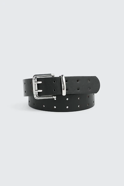 Ardene Double Prong Faux Leather Belt in Black | Size