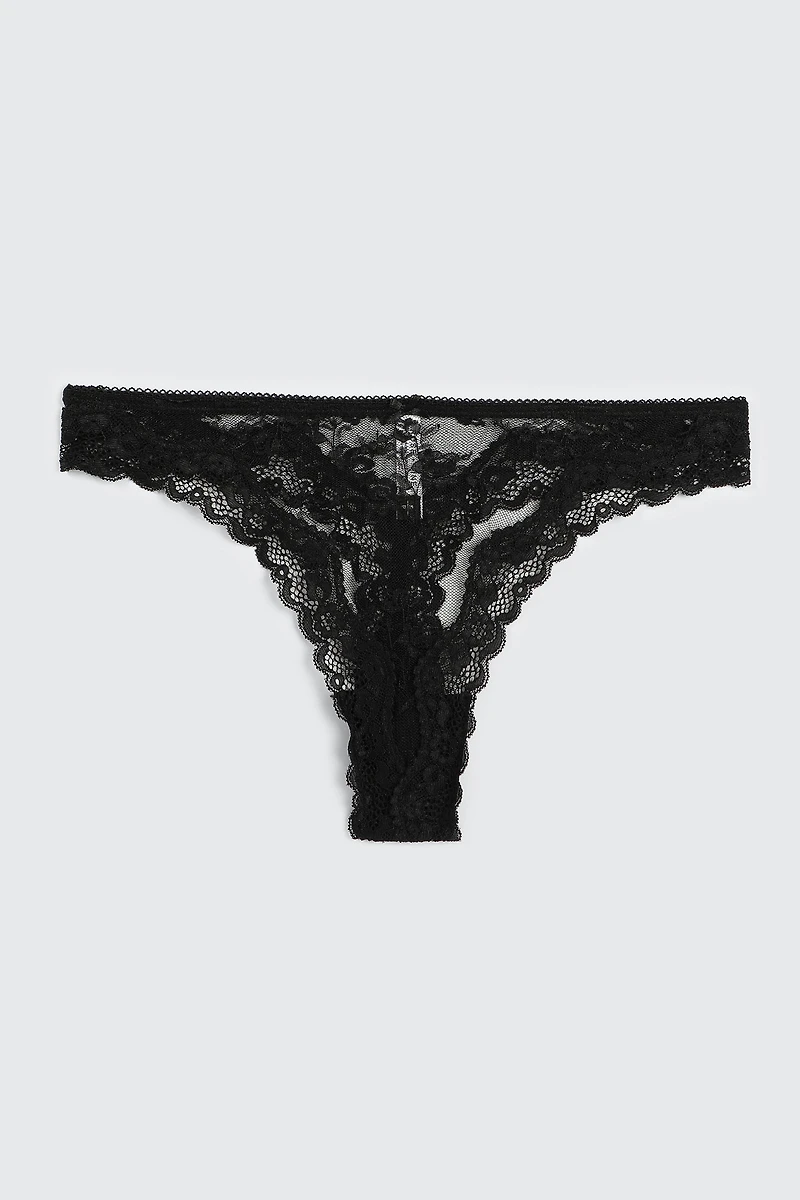 Ardene Luxe Lace Thong Panty in Black | Size | Nylon/Spandex