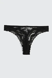 Ardene Luxe Lace Thong Panty in Black | Size | Nylon/Spandex