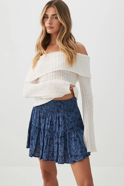 Jupe-short fluide à taille smockée