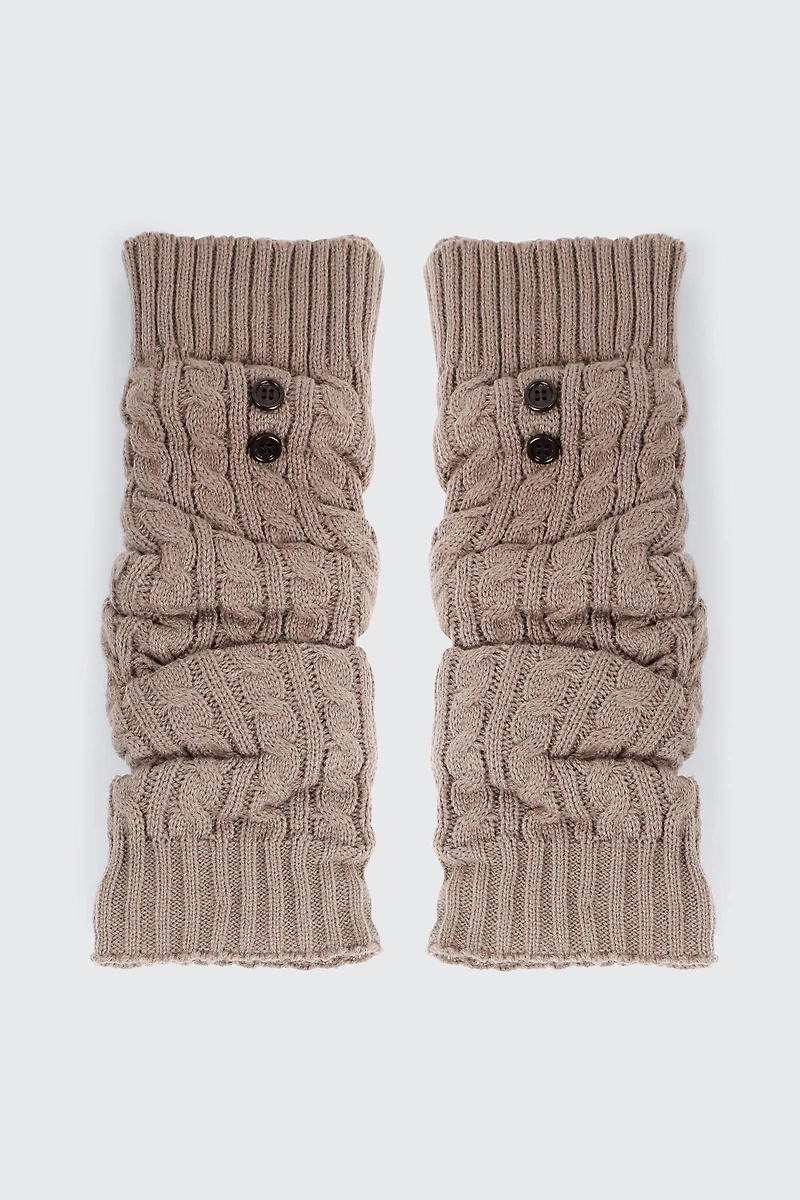 Ardene Cable Knit Leg Warmers with Buttons in Beige | 100% Acrylic