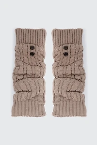 Ardene Cable Knit Leg Warmers with Buttons in Beige | 100% Acrylic