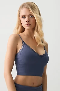 Ardene Lace Trim PJ Tank Top in Dark Blue | Size | Nylon/Spandex | Eco-Conscious
