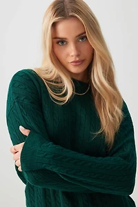 Ardene Long Cable Knit Sweater in Dark Green | Size | Polyester/Nylon