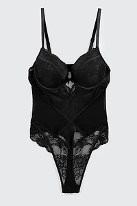 Ardene Luxe Lace Push Up Teddy in | Size | Nylon/Spandex