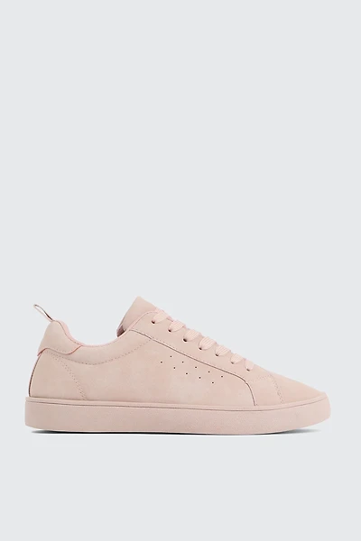 Ardene Lace Up Tennis Sneakers in Light Pink | Size | Faux Suede