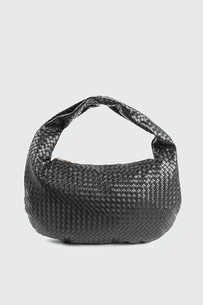 Ardene Faux Leather Woven Shoulder Bag in Black | Faux Leather/Polyester