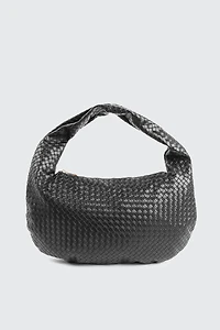 Ardene Faux Leather Woven Shoulder Bag in Black | Faux Leather/Polyester