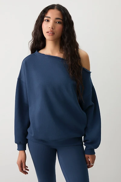 Ardene Off Shoulder Sweatshirt in Dark Blue | Size | Polyester/Cotton | Fleece-Lined