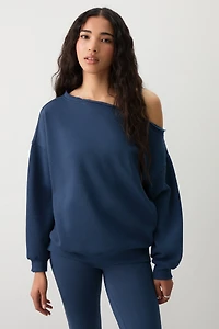 Ardene Off Shoulder Sweatshirt in Dark Blue | Size Medium | Polyester/Cotton | Fleece-Lined