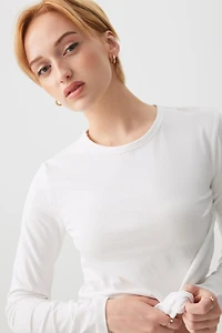 Ardene Basic Short Long Sleeve T-Shirt in | Size | Cotton/Elastane/Viscose | Eco-Conscious