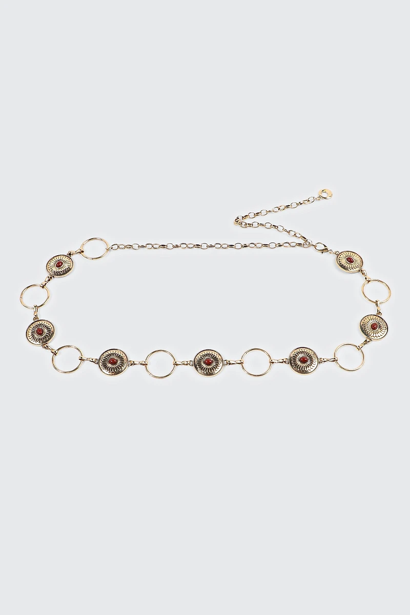 Ceinture en chaîne à médaillons et pierres