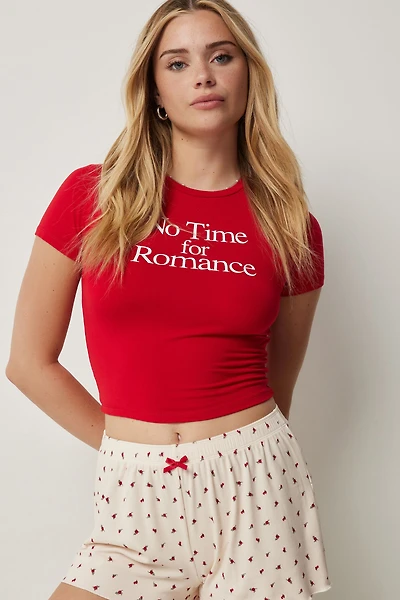 Ardene Fitted Graphic PJ Top in Red | Size | Polyester/Spandex | Eco-Conscious