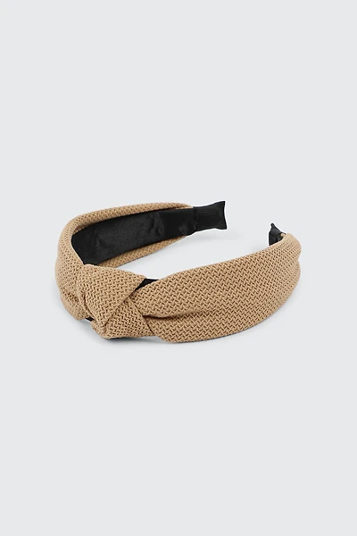 Ardene Waffle Knit Knotted Headband in Beige | Polyester