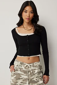 Ardene Crop Tank & Cardigan Set in Black | Size | Polyester/Cotton