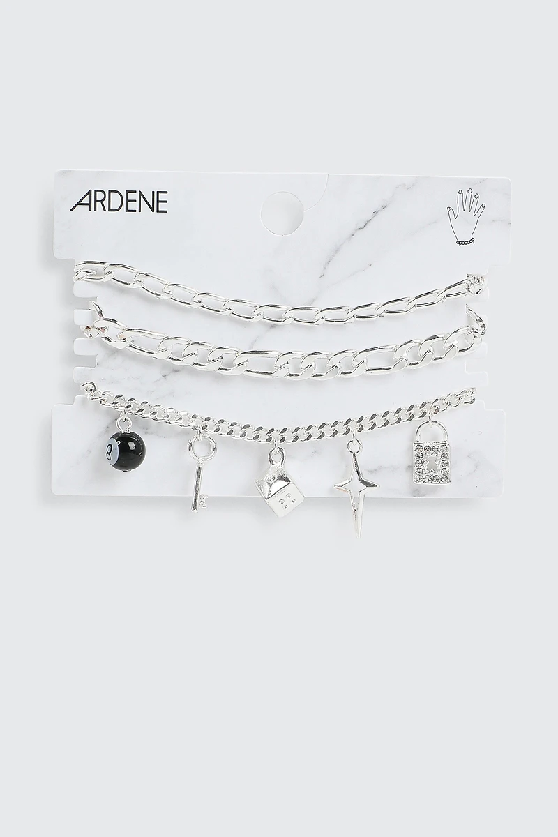 Lot de 3 bracelets en chaîne à breloques