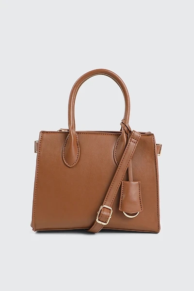 Ardene Small Tote Bag with Keychain in Cognac | 100% Recycled Polyester/Faux Leather