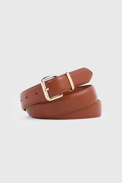 Ardene Square Buckle Belt in Cognac | Size Small | Faux Leather