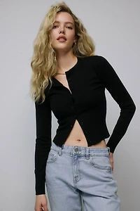 Ardene Fitted Crew Neck Cardigan in | Size | Polyester/Polyamide/Viscose