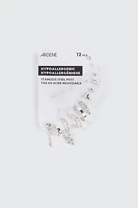 Ardene 12-Pack of Silver Tone Mix Earrings | Stainless Steel