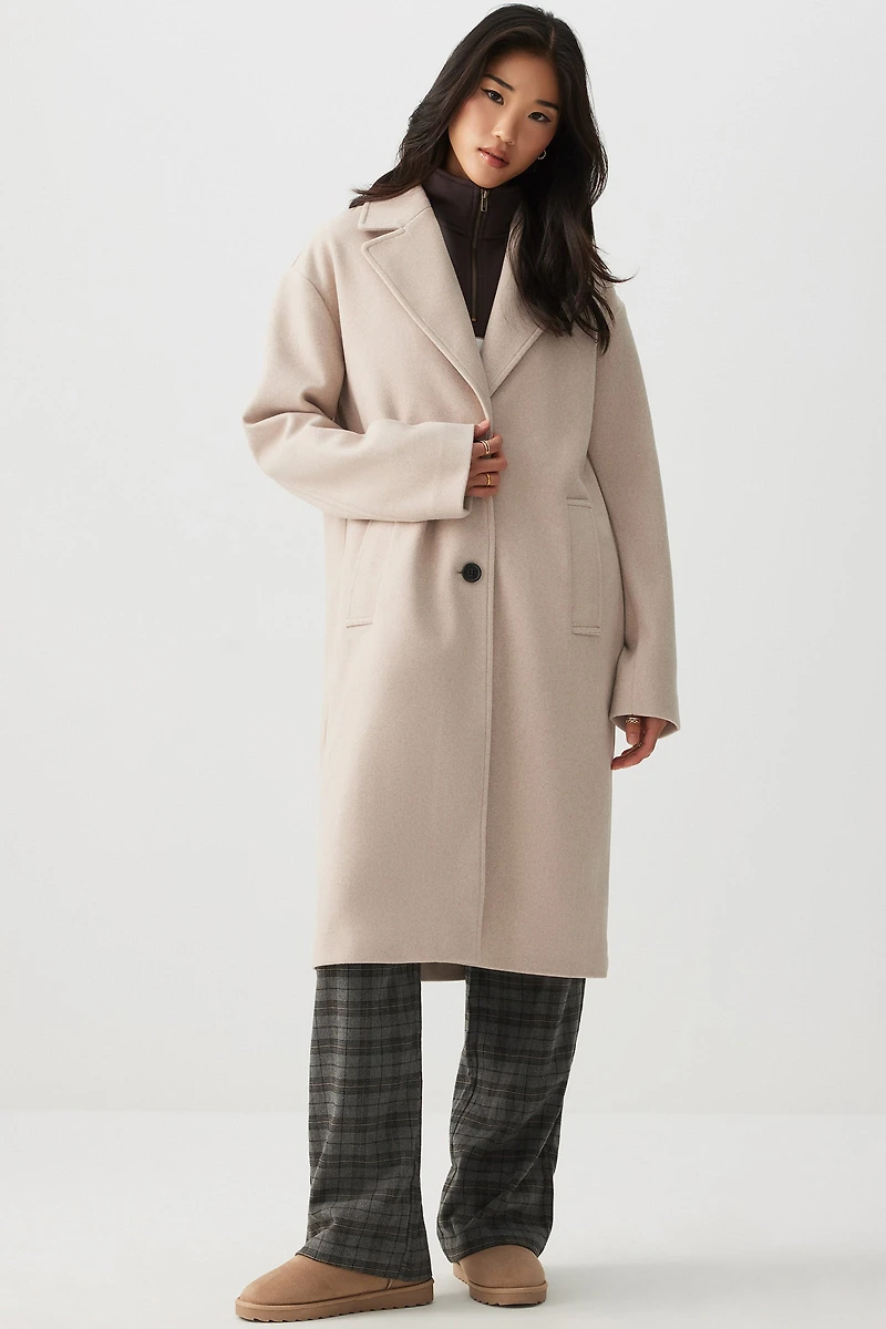 Ardene Two-Button Brushed Felt Coat in Beige | Size | Polyester