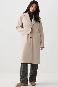 Ardene Two-Button Brushed Felt Coat in Beige | Size | Polyester