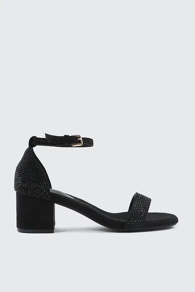 Ardene Faux Suede Block Heel Sandals in Black | Size