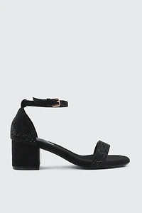 Ardene Faux Suede Block Heel Sandals in Black | Size