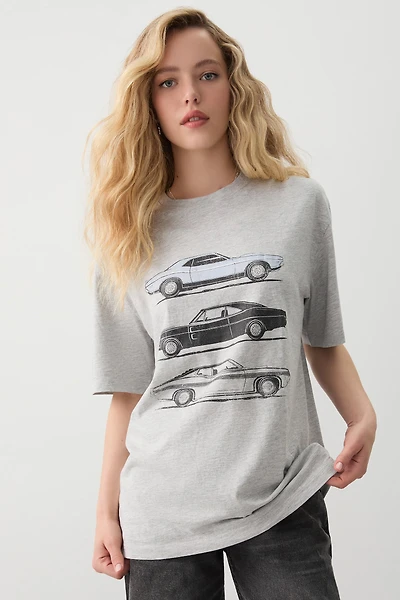Ardene Oversized Graphic T-Shirt in Grey | Size Large | 100% Cotton