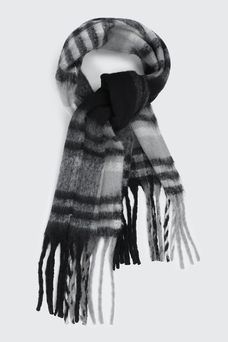 Ardene Man Plaid Fringed Scarf For Men in Black | Polyester