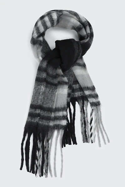 Ardene Man Plaid Fringed Scarf For Men in Black | Polyester