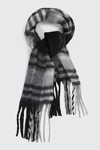Ardene Man Plaid Fringed Scarf For Men in Black | Polyester