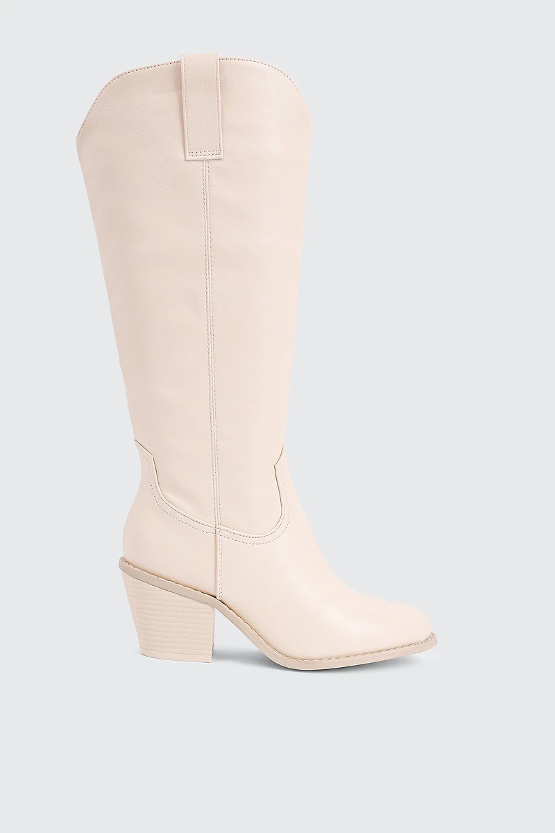 Ardene Knee High Cowboy Boots in Off-White | Size | Faux Suede | Eco-Conscious