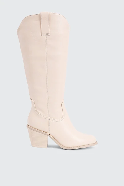 Ardene Cowboy Inspired Boots in Off-White | Size | Faux Suede | Eco-Conscious