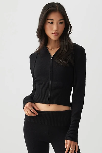 Ardene Crop Zip Up Hooden Sweater in | Size | Polyester/Nylon/Viscose