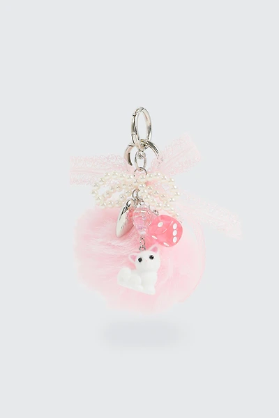 Ardene 2-Pack Cat & Pompom Bag Charms in Light Pink