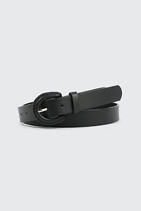 Ardene Faux Leather Covered Buckle Belt in Black | Size