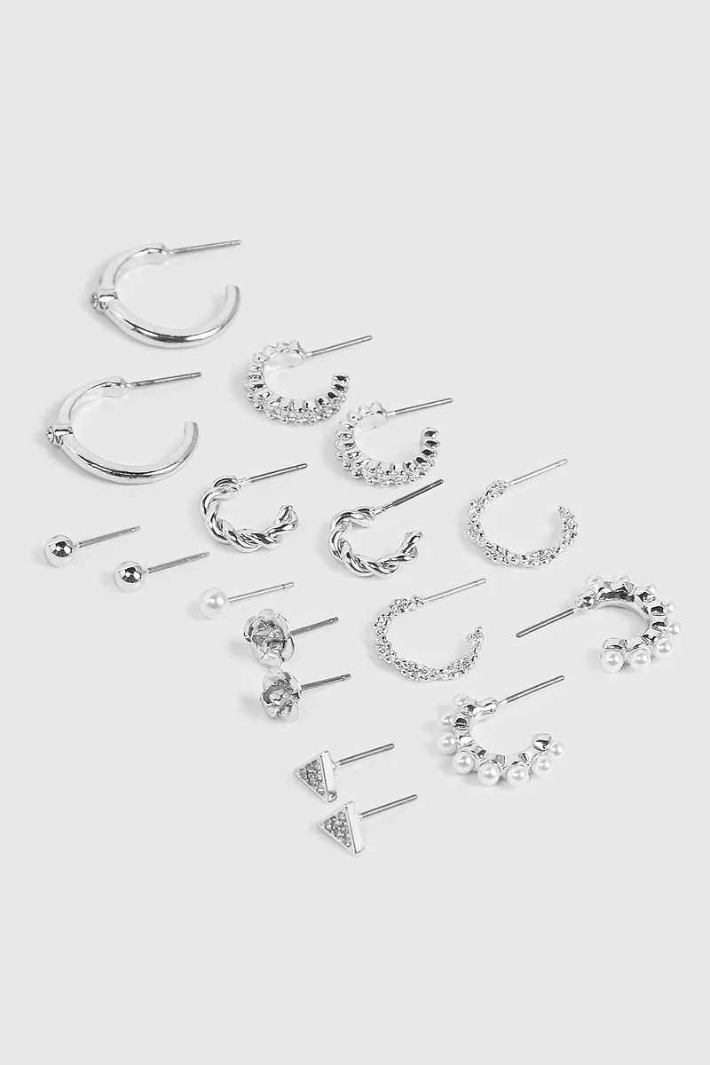 Ardene 9-Pack Hoop & Stud Earrings in Silver | Stainless Steel