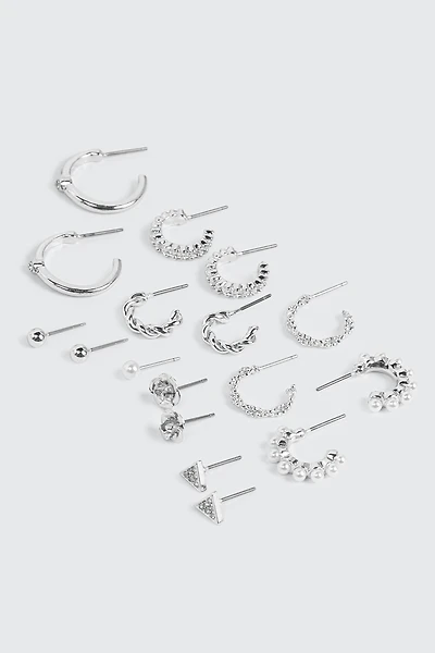 Ardene 9-Pack Hoop & Stud Earrings in Silver | Stainless Steel